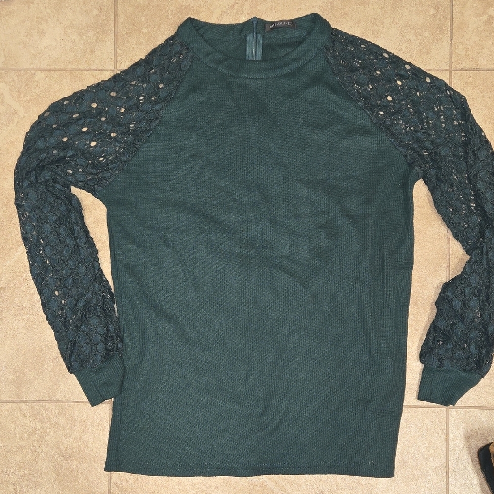 Chic Teal Lace Sleeve Women's Top